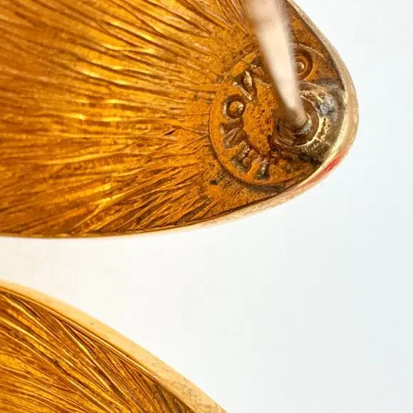 Vintage Monet J Hoop Earrings Gold Tone Signed Luxe Chic Runway Classic Timeless - Picture 9 of 16